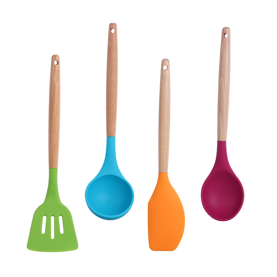 cubiertos cocina silicona paletas cocina silicona Utensilios de cocina de  silicona antiadherentes con soporte para cuchara, accesorios de cocina con  mango de madera, conjunto de utensilios para cocina rosa